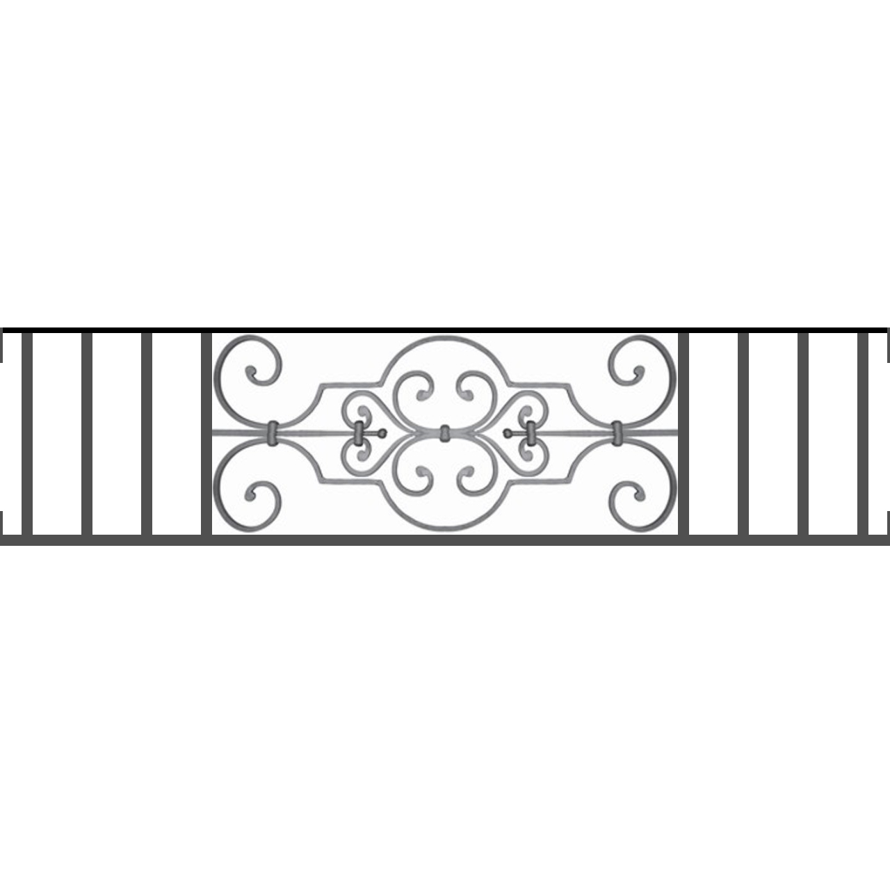 Appui de fenêtre type AF004 à visser dans votre tableau de fenêtre. Longueur finie de 1280mm et Hauteur finie de 314mm. Convient pour les tableaux de fenêtre de 1280mm. Main courante laminée de 1280mm de long en fer forgé sur le dessus. Motif au centre de 670mm de long par 290mm de haut. Le reste de la structure est en tube acier carré de 16mm de section.