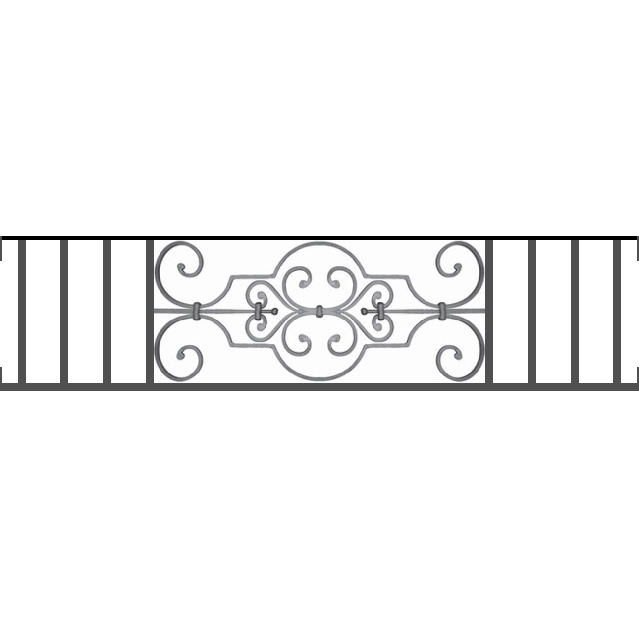 Appui de fenêtre type AF004 à visser dans votre tableau de fenêtre. Longueur finie de 1290mm et Hauteur finie de 314mm. Convient pour les tableaux de fenêtre de 1290mm. Main courante laminée de 1290mm de long en fer forgé sur le dessus. Motif au centre de 670mm de long par 290mm de haut. Le reste de la structure est en tube acier carré de 16mm de section.