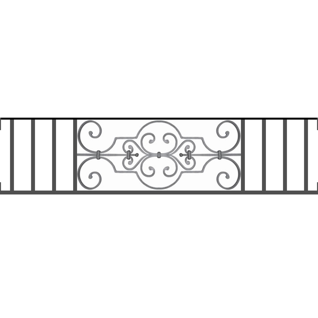 Appui de fenêtre type AF004 à visser dans votre tableau de fenêtre. Longueur finie de 1300mm et Hauteur finie de 314mm. Convient pour les tableaux de fenêtre de 1300mm. Main courante laminée de 1300mm de long en fer forgé sur le dessus. Motif au centre de 670mm de long par 290mm de haut. Le reste de la structure est en tube acier carré de 16mm de section.
