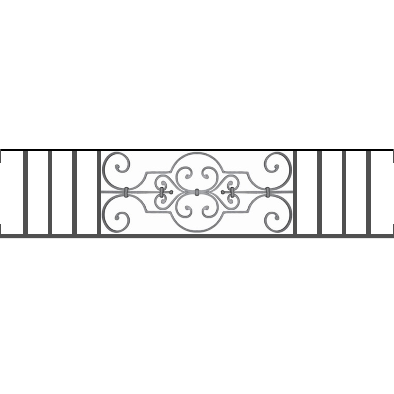 Appui de fenêtre type AF004 à visser dans votre tableau de fenêtre. Longueur finie de 1380mm et Hauteur finie de 314mm. Convient pour les tableaux de fenêtre de 1380mm. Main courante laminée de 1380mm de long en fer forgé sur le dessus. Motif au centre de 670mm de long par 290mm de haut. Le reste de la structure est en tube acier carré de 16mm de section.