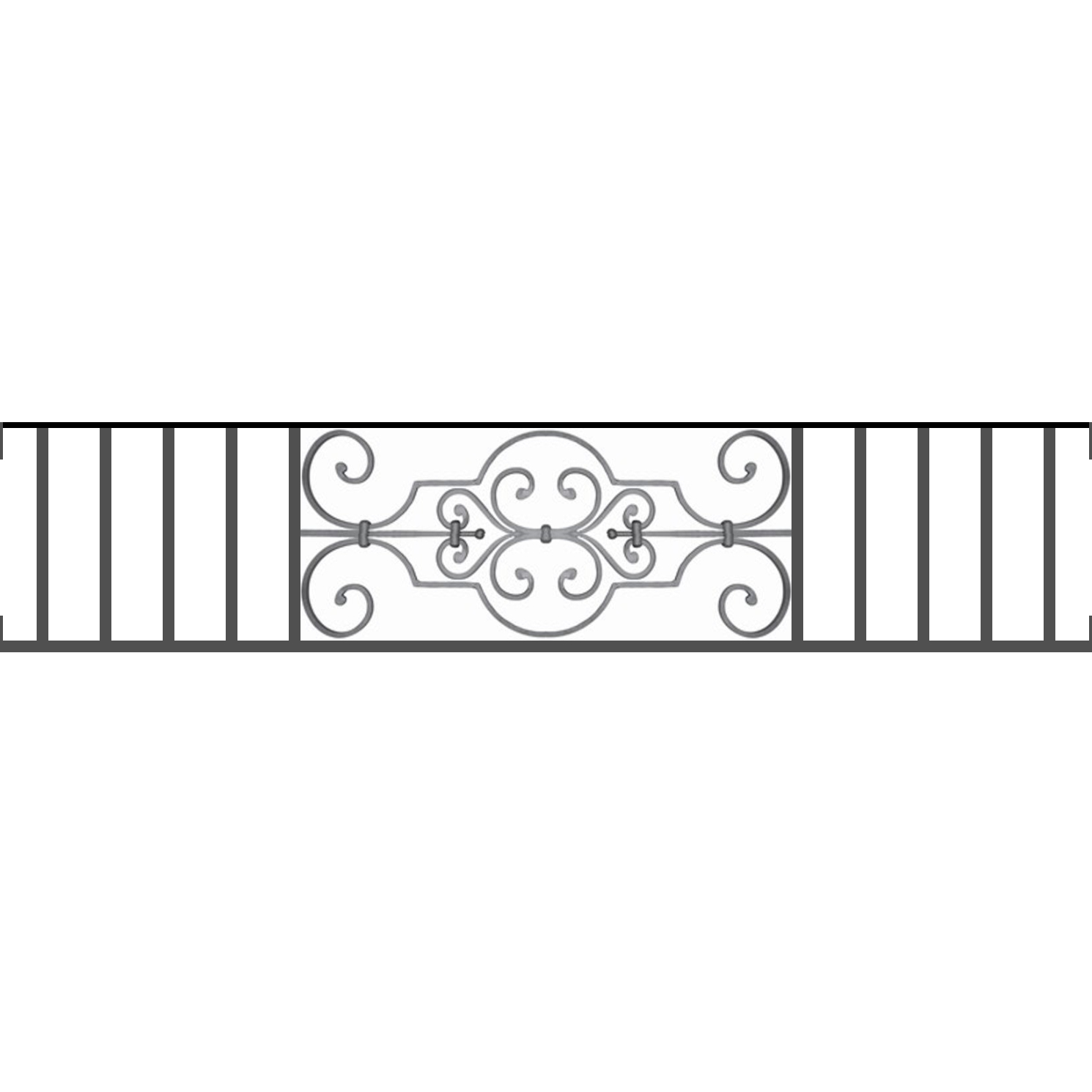 Appui de fenêtre type AF004 à visser dans votre tableau de fenêtre. Longueur finie de 1490mm et Hauteur finie de 314mm. Convient pour les tableaux de fenêtre de 1490mm. Main courante laminée de 1490mm de long en fer forgé sur le dessus. Motif au centre de 670mm de long par 290mm de haut. Le reste de la structure est en tube acier carré de 16mm de section.
