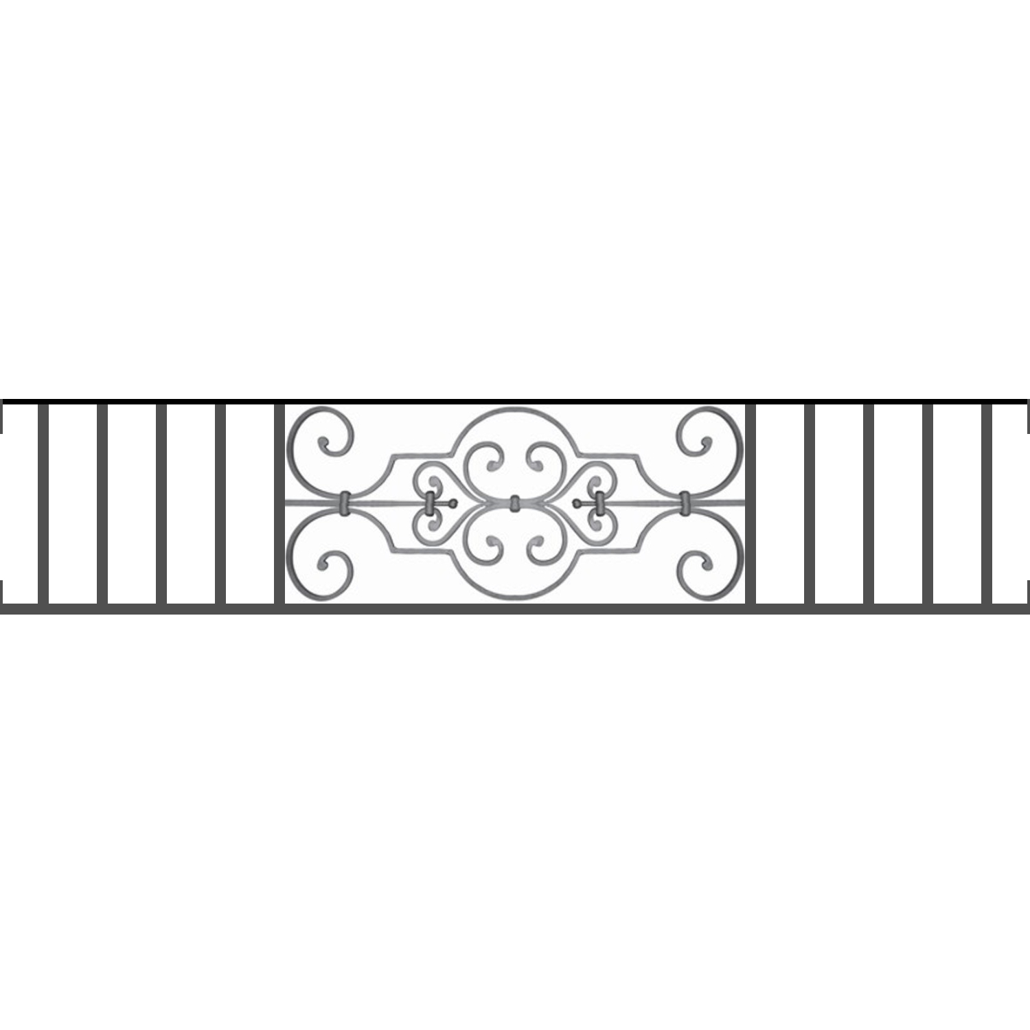 Appui de fenêtre type AF004 à visser dans votre tableau de fenêtre. Longueur finie de 1500mm et Hauteur finie de 314mm. Convient pour les tableaux de fenêtre de 1500mm. Main courante laminée de 1500mm de long en fer forgé sur le dessus. Motif au centre de 670mm de long par 290mm de haut. Le reste de la structure est en tube acier carré de 16mm de section.