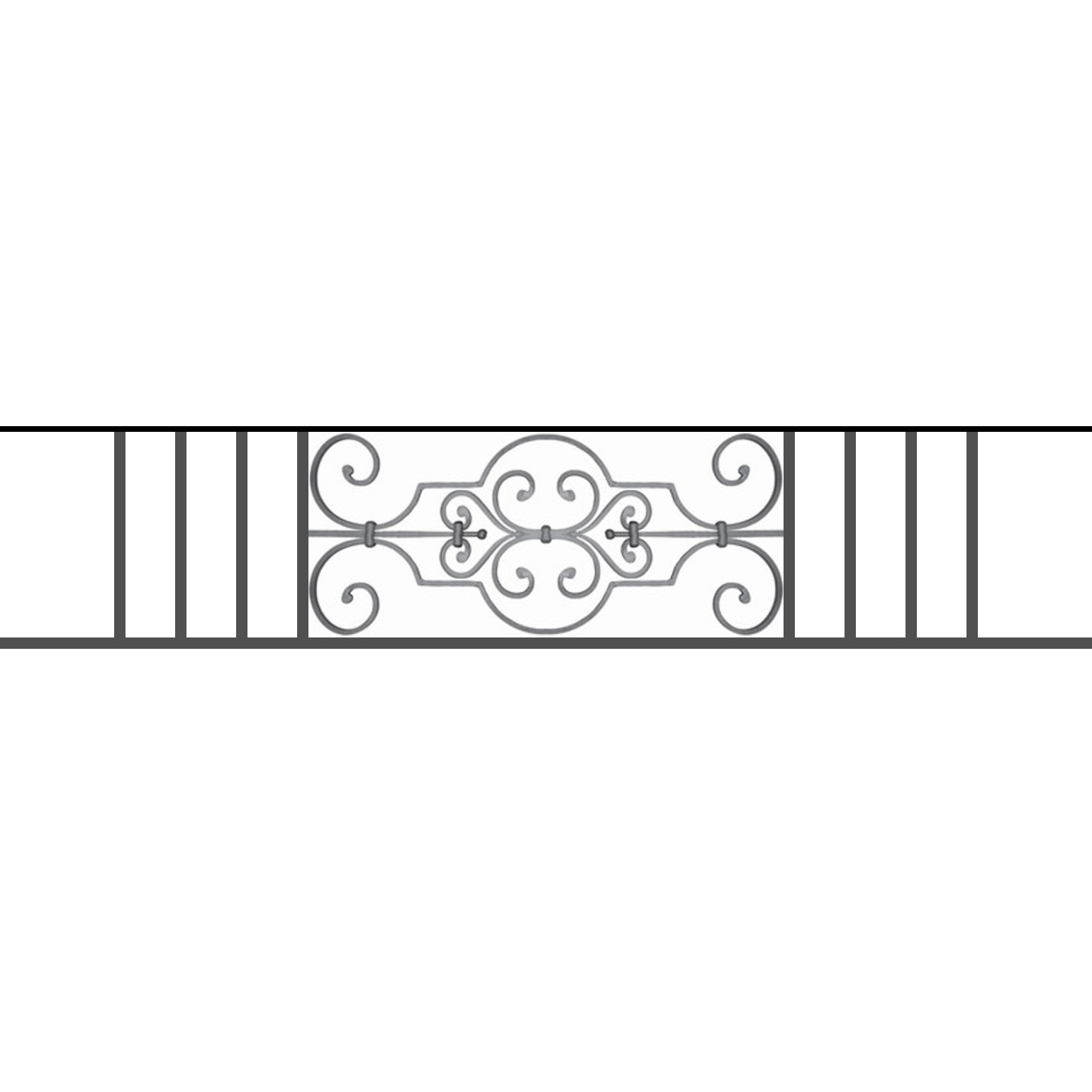 Appui de fenêtre type AF004 à sceller dans votre tableau de fenêtre. Longueur finie de 1540mm et Hauteur finie de 314mm. Convient pour les tableaux de fenêtre de 1440mm. 50mm de scellement sont prévue de chaque côté. Main courante laminée de 1440mm de long en fer forgé sur le dessus. Motif au centre de 670mm de long par 290mm de haut. Le reste de la structure est en tube acier carré de 16mm de section.