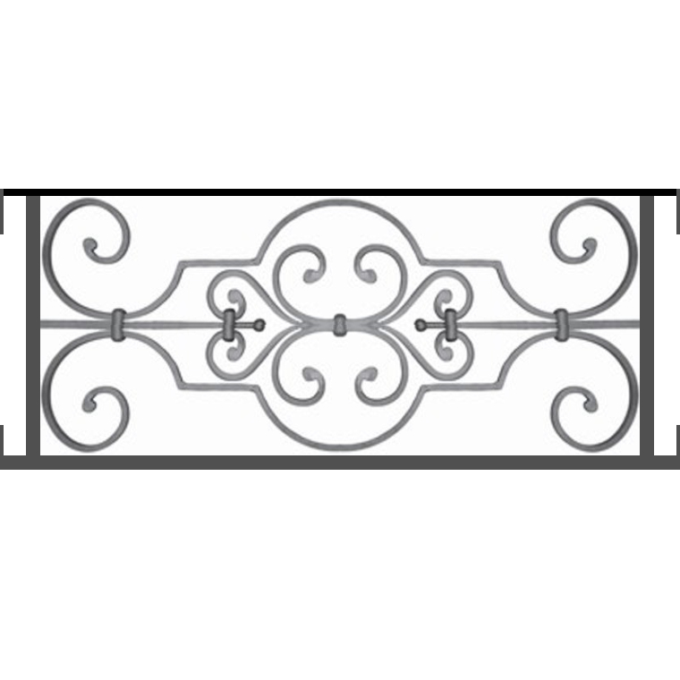 Appui de fenêtre type AF004 à visser dans votre tableau de fenêtre. Longueur finie de 760mm et Hauteur finie de 314mm. Convient pour les tableaux de fenêtre de 760mm. Main courante laminée de 760mm de long en fer forgé sur le dessus. Motif au centre de 670mm de long par 290mm de haut. Le reste de la structure est en tube acier carré de 16mm de section.