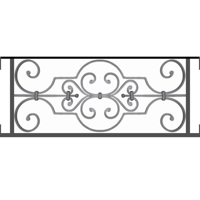 Appui de fenêtre type AF004 à visser dans votre tableau de fenêtre. Longueur finie de 780mm et Hauteur finie de 314mm. Convient pour les tableaux de fenêtre de 780mm. Main courante laminée de 780mm de long en fer forgé sur le dessus. Motif au centre de 670mm de long par 290mm de haut. Le reste de la structure est en tube acier carré de 16mm de section.
