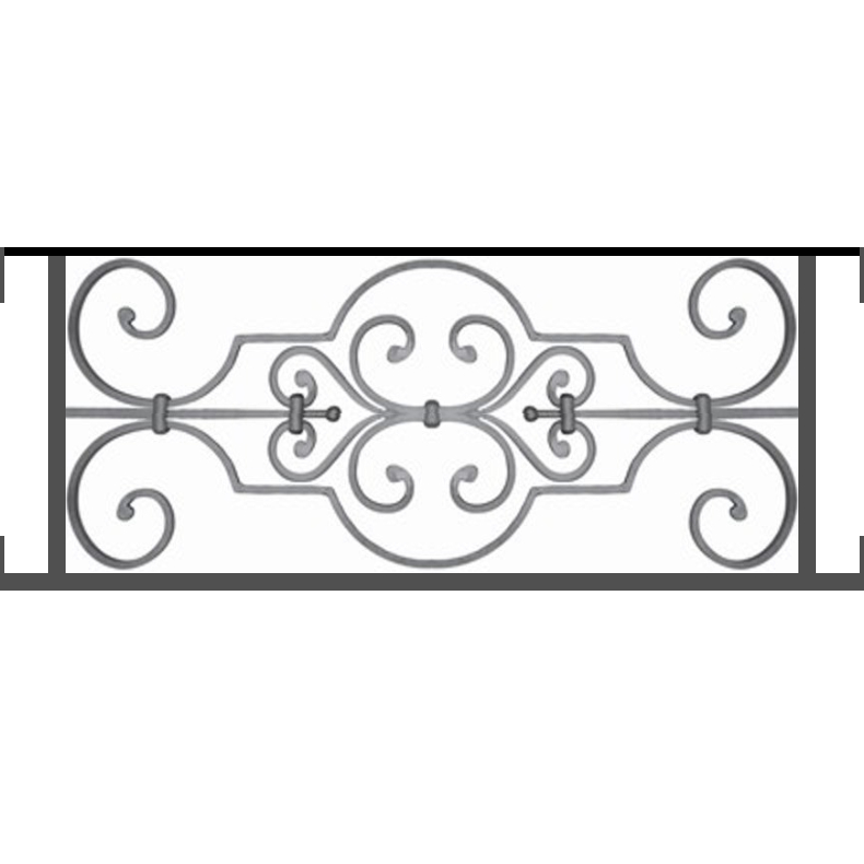 Appui de fenêtre type AF004 à visser dans votre tableau de fenêtre. Longueur finie de 790mm et Hauteur finie de 314mm. Convient pour les tableaux de fenêtre de 790mm. Main courante laminée de 790mm de long en fer forgé sur le dessus. Motif au centre de 670mm de long par 290mm de haut. Le reste de la structure est en tube acier carré de 16mm de section.