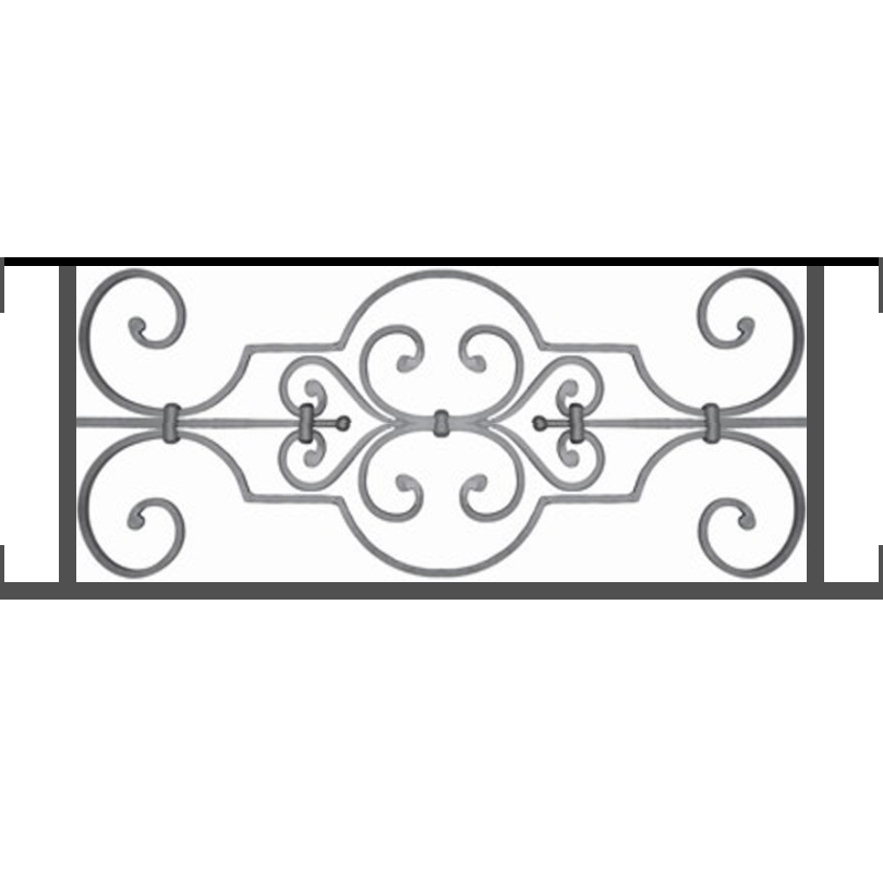 Appui de fenêtre type AF004 à visser dans votre tableau de fenêtre. Longueur finie de 810mm et Hauteur finie de 314mm. Convient pour les tableaux de fenêtre de 810mm. Main courante laminée de 810mm de long en fer forgé sur le dessus. Motif au centre de 670mm de long par 290mm de haut. Le reste de la structure est en tube acier carré de 16mm de section.