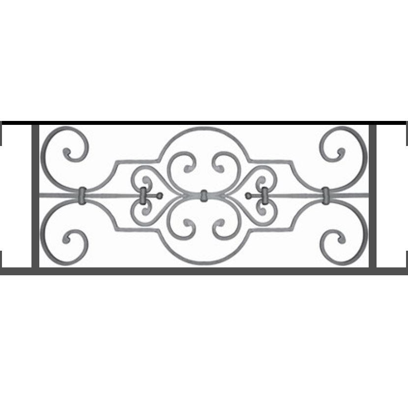 Appui de fenêtre type AF004 à visser dans votre tableau de fenêtre. Longueur finie de 830mm et Hauteur finie de 314mm. Convient pour les tableaux de fenêtre de 830mm. Main courante laminée de 830mm de long en fer forgé sur le dessus. Motif au centre de 670mm de long par 290mm de haut. Le reste de la structure est en tube acier carré de 16mm de section.