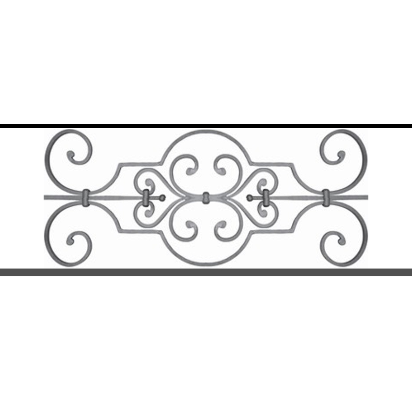 Appui de fenêtre type AF004 à sceller dans votre tableau de fenêtre. Longueur finie de 850mm et Hauteur finie de 314mm. Convient pour les tableaux de fenêtre de 750mm. 50mm de scellement sont prévue de chaque côté. Main courante laminée de 750mm de long en fer forgé sur le dessus. Motif au centre de 670mm de long par 290mm de haut. Le reste de la structure est en tube acier carré de 16mm de section.