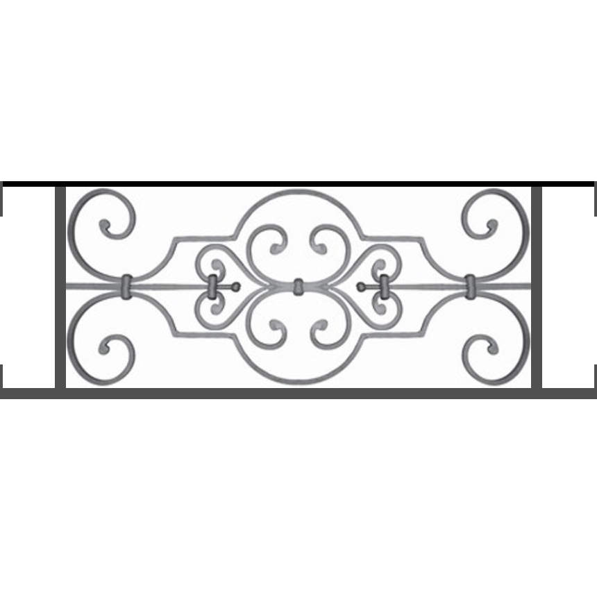 Appui de fenêtre type AF004 à visser dans votre tableau de fenêtre. Longueur finie de 860mm et Hauteur finie de 314mm. Convient pour les tableaux de fenêtre de 860mm. Main courante laminée de 860mm de long en fer forgé sur le dessus. Motif au centre de 670mm de long par 290mm de haut. Le reste de la structure est en tube acier carré de 16mm de section.