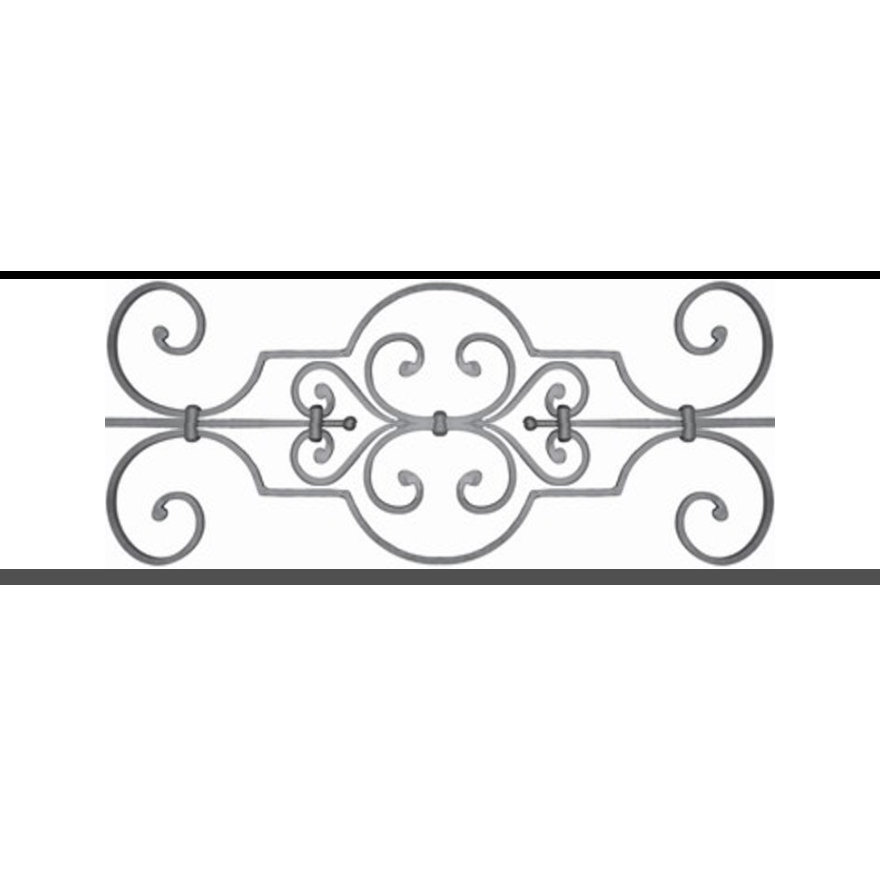 Appui de fenêtre type AF004 à sceller dans votre tableau de fenêtre. Longueur finie de 880mm et Hauteur finie de 314mm. Convient pour les tableaux de fenêtre de 780mm. 50mm de scellement sont prévue de chaque côté. Main courante laminée de 780mm de long en fer forgé sur le dessus. Motif au centre de 670mm de long par 290mm de haut. Le reste de la structure est en tube acier carré de 16mm de section.