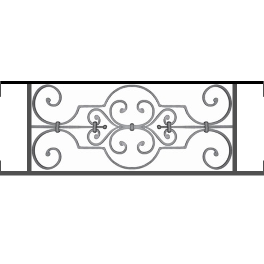 Appui de fenêtre type AF004 à visser dans votre tableau de fenêtre. Longueur finie de 880mm et Hauteur finie de 314mm. Convient pour les tableaux de fenêtre de 880mm. Main courante laminée de 880mm de long en fer forgé sur le dessus. Motif au centre de 670mm de long par 290mm de haut. Le reste de la structure est en tube acier carré de 16mm de section.
