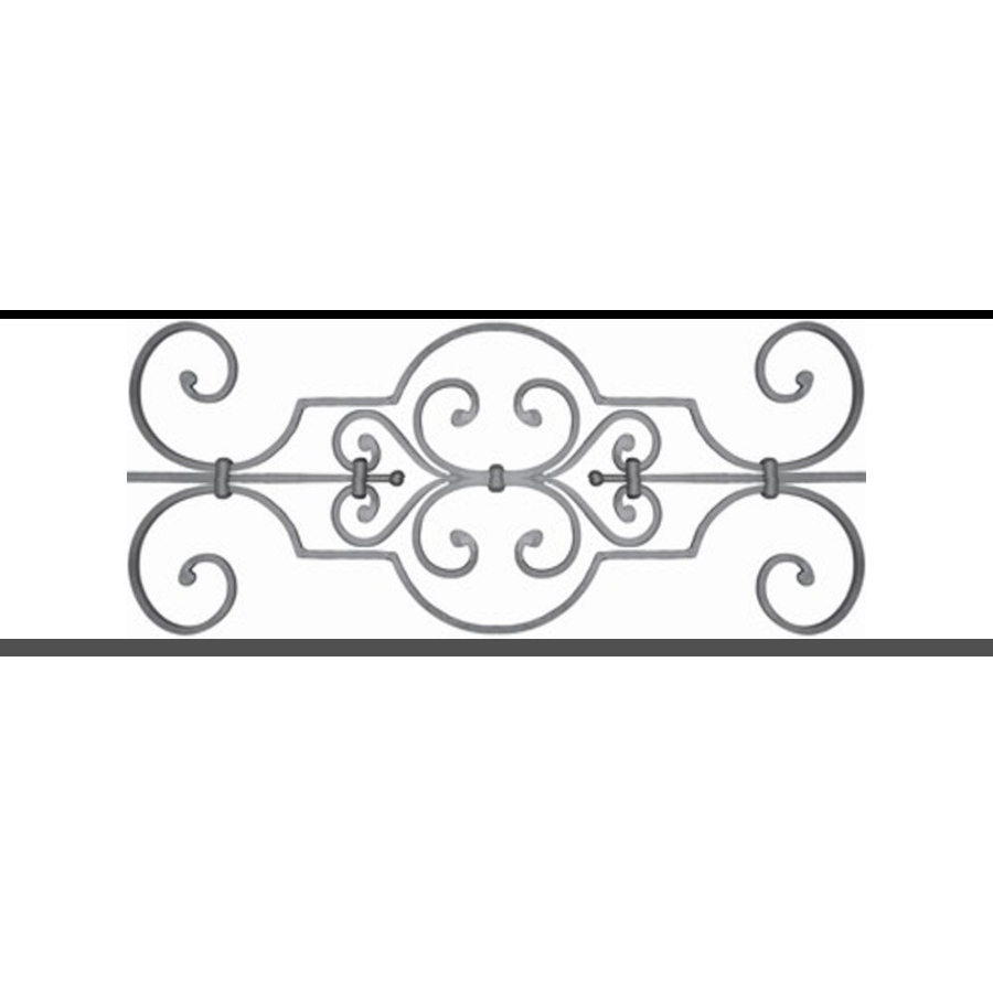 Appui de fenêtre type AF004 à sceller dans votre tableau de fenêtre. Longueur finie de 900mm et Hauteur finie de 314mm. Convient pour les tableaux de fenêtre de 800mm. 50mm de scellement sont prévue de chaque côté. Main courante laminée de 800mm de long en fer forgé sur le dessus. Motif au centre de 670mm de long par 290mm de haut. Le reste de la structure est en tube acier carré de 16mm de section.