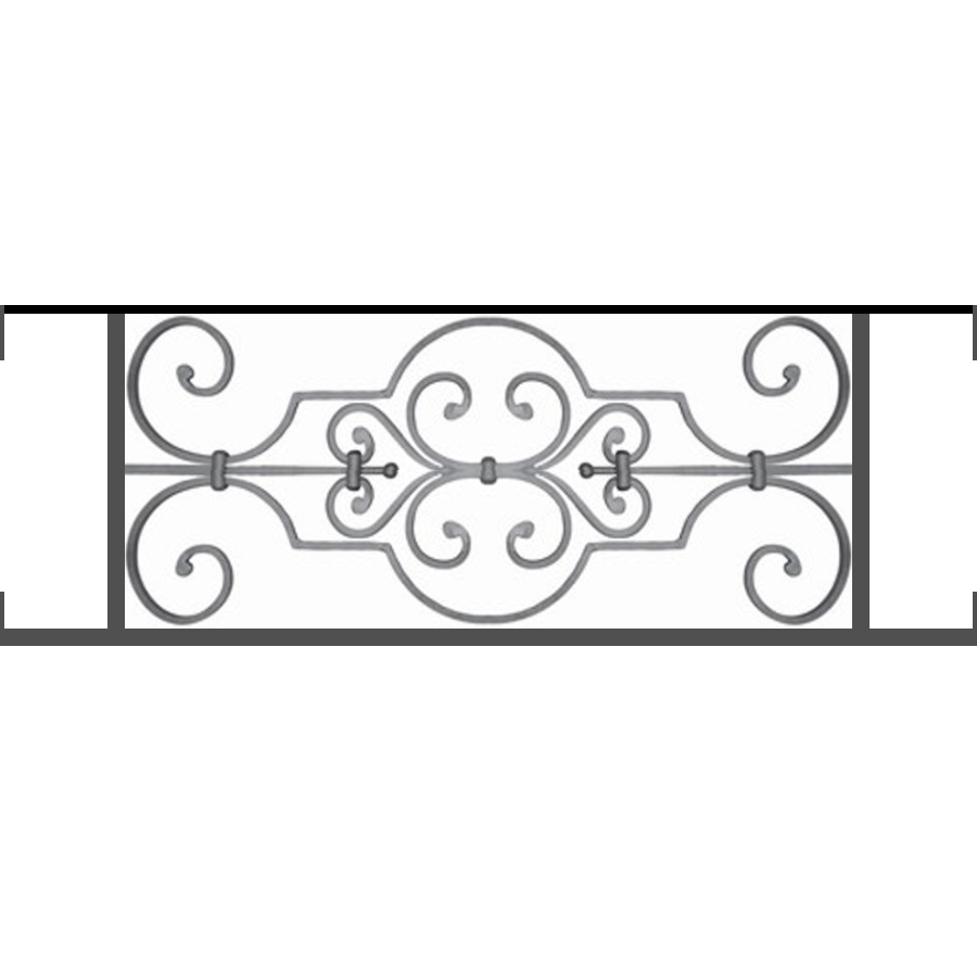 Appui de fenêtre type AF004 à visser dans votre tableau de fenêtre. Longueur finie de 900mm et Hauteur finie de 314mm. Convient pour les tableaux de fenêtre de 900mm. Main courante laminée de 900mm de long en fer forgé sur le dessus. Motif au centre de 670mm de long par 290mm de haut. Le reste de la structure est en tube acier carré de 16mm de section.