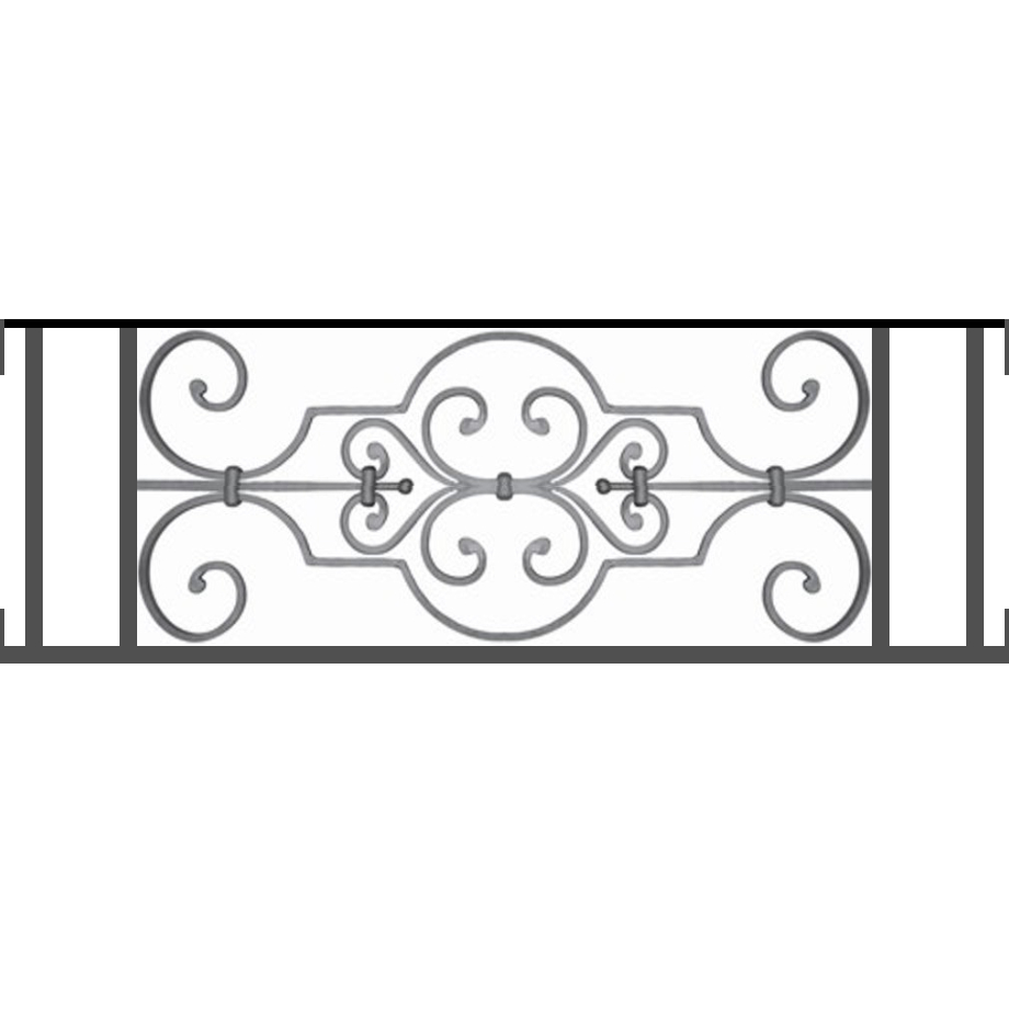 Appui de fenêtre type AF004 à visser dans votre tableau de fenêtre. Longueur finie de 920mm et Hauteur finie de 314mm. Convient pour les tableaux de fenêtre de 920mm. Main courante laminée de 920mm de long en fer forgé sur le dessus. Motif au centre de 670mm de long par 290mm de haut. Le reste de la structure est en tube acier carré de 16mm de section.
