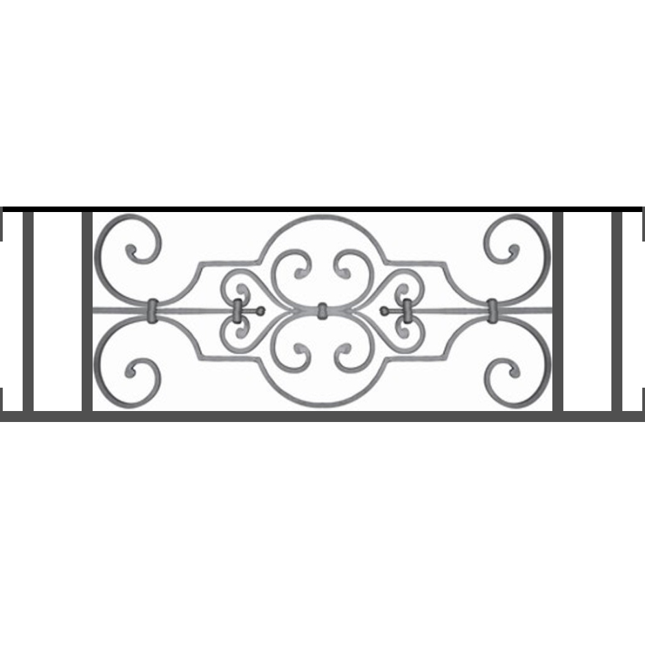 Appui de fenêtre type AF004 à visser dans votre tableau de fenêtre. Longueur finie de 940mm et Hauteur finie de 314mm. Convient pour les tableaux de fenêtre de 940mm. Main courante laminée de 940mm de long en fer forgé sur le dessus. Motif au centre de 670mm de long par 290mm de haut. Le reste de la structure est en tube acier carré de 16mm de section.