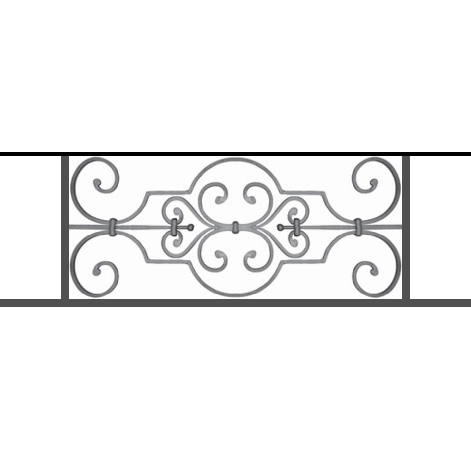 Appui de fenêtre type AF004 à sceller dans votre tableau de fenêtre. Longueur finie de 950mm et Hauteur finie de 314mm. Convient pour les tableaux de fenêtre de 850mm. 50mm de scellement sont prévue de chaque côté. Main courante laminée de 850mm de long en fer forgé sur le dessus. Motif au centre de 670mm de long par 290mm de haut. Le reste de la structure est en tube acier carré de 16mm de section.