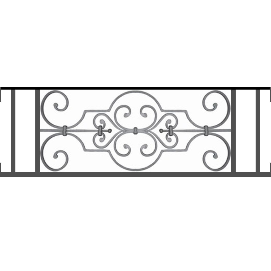 Appui de fenêtre type AF004 à visser dans votre tableau de fenêtre. Longueur finie de 950mm et Hauteur finie de 314mm. Convient pour les tableaux de fenêtre de 950mm. Main courante laminée de 950mm de long en fer forgé sur le dessus. Motif au centre de 670mm de long par 290mm de haut. Le reste de la structure est en tube acier carré de 16mm de section.