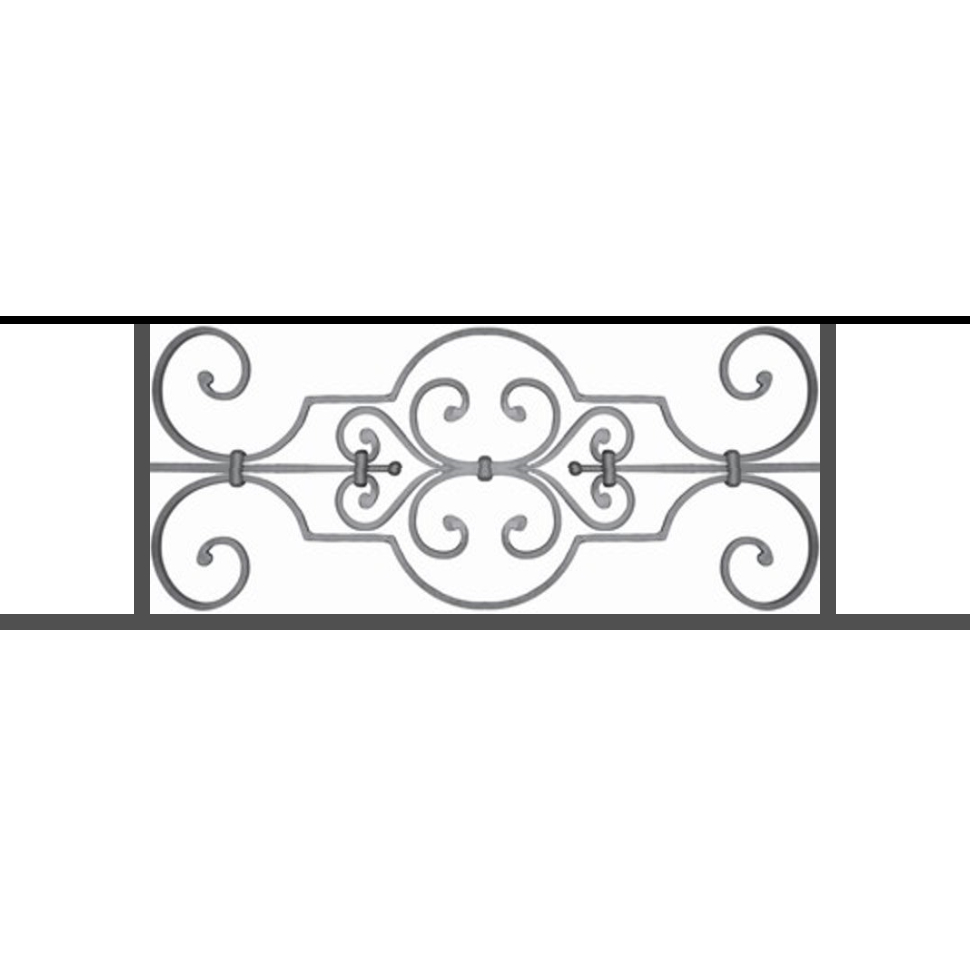 Appui de fenêtre type AF004 à sceller dans votre tableau de fenêtre. Longueur finie de 970mm et Hauteur finie de 314mm. Convient pour les tableaux de fenêtre de 870mm. 50mm de scellement sont prévue de chaque côté. Main courante laminée de 870mm de long en fer forgé sur le dessus. Motif au centre de 670mm de long par 290mm de haut. Le reste de la structure est en tube acier carré de 16mm de section.