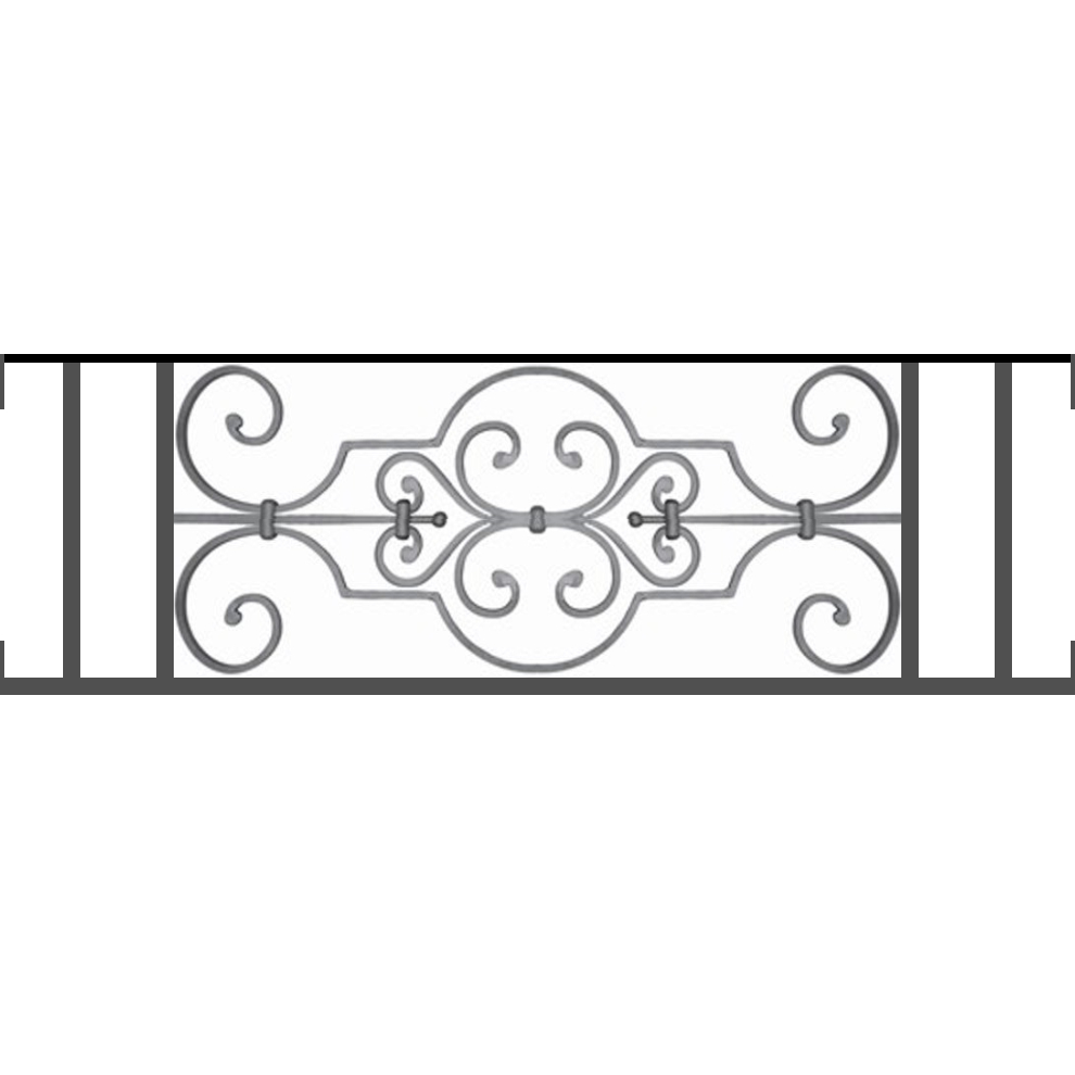 Appui de fenêtre type AF004 à visser dans votre tableau de fenêtre. Longueur finie de 990mm et Hauteur finie de 314mm. Convient pour les tableaux de fenêtre de 990mm. Main courante laminée de 990mm de long en fer forgé sur le dessus. Motif au centre de 670mm de long par 290mm de haut. Le reste de la structure est en tube acier carré de 16mm de section.