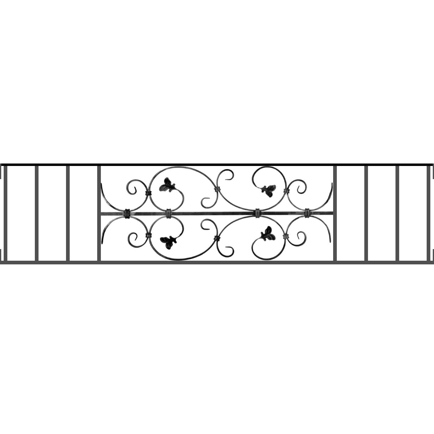 Appui de fenêtre type AF005 à visser dans votre tableau de fenêtre. Longueur finie de 1420mm et Hauteur finie de 310mm. Convient pour les tableaux de fenêtre de 1420mm. Main courante laminée de 1420mm de long en fer forgé sur le dessus. Motif au centre de 760mm de long par 290mm de haut. Le reste de la structure est en acier carré plein de 12mm de section.