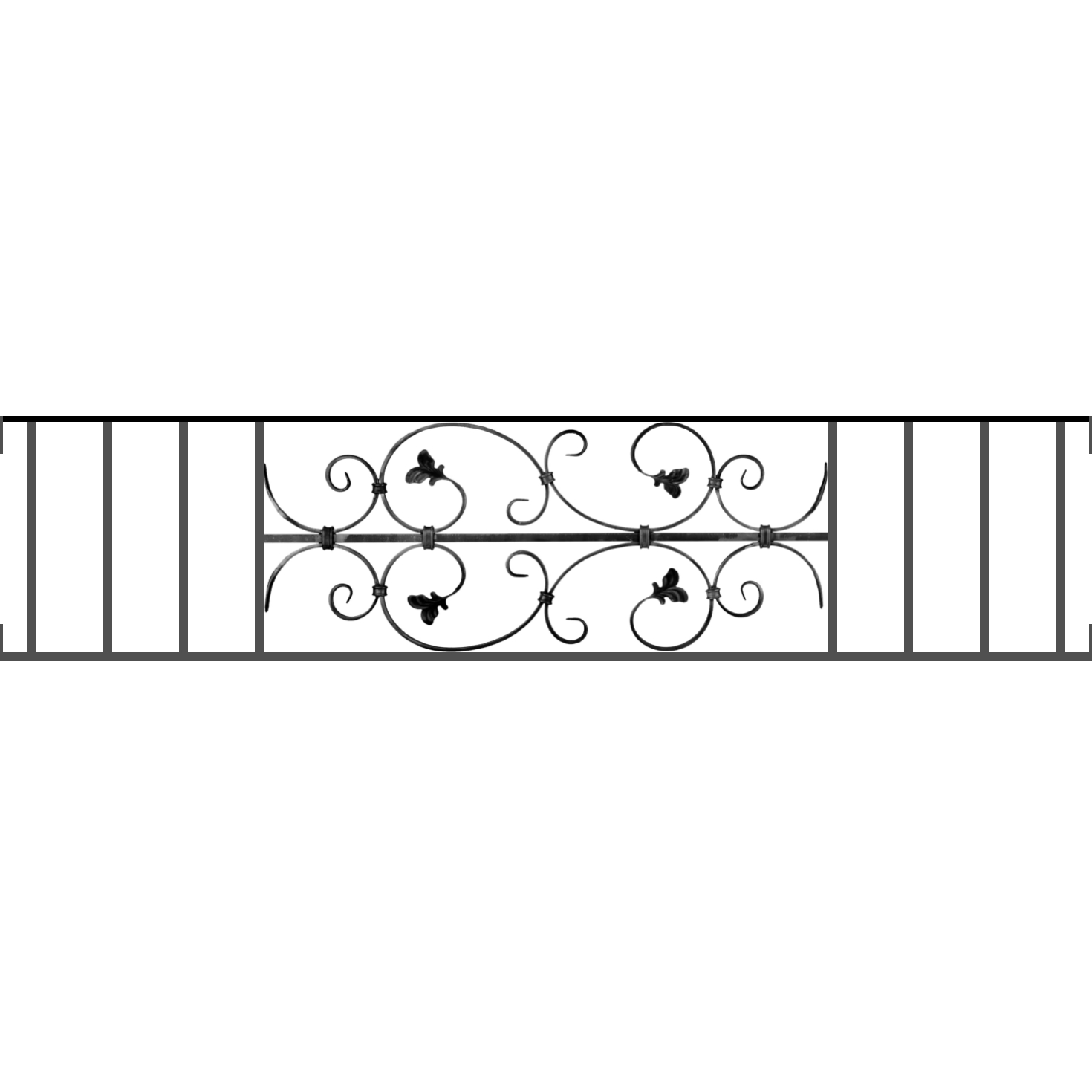 Appui de fenêtre type AF005 à visser dans votre tableau de fenêtre. Longueur finie de 1470mm et Hauteur finie de 310mm. Convient pour les tableaux de fenêtre de 1470mm. Main courante laminée de 1470mm de long en fer forgé sur le dessus. Motif au centre de 760mm de long par 290mm de haut. Le reste de la structure est en acier carré plein de 12mm de section.
