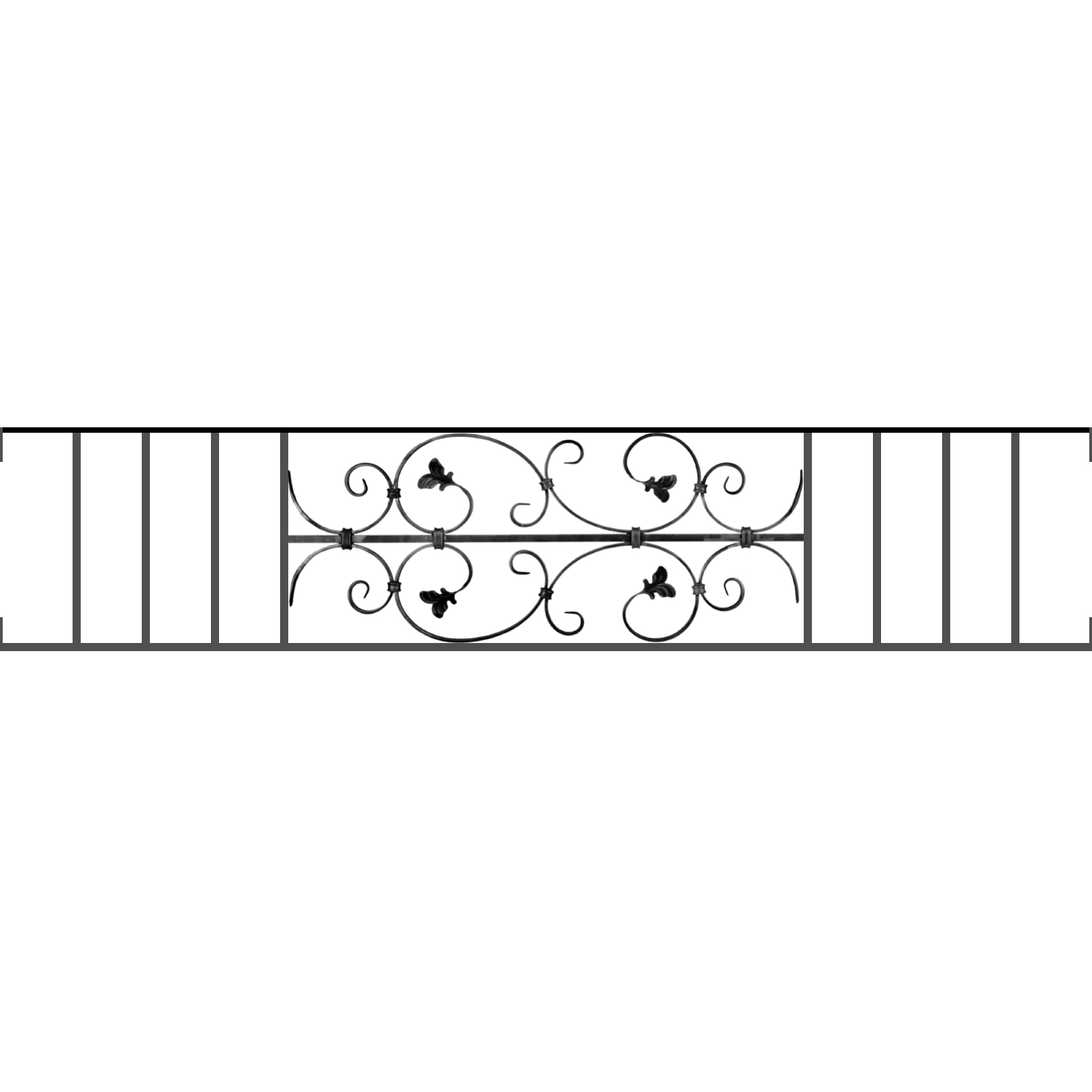 Appui de fenêtre type AF005 à visser dans votre tableau de fenêtre. Longueur finie de 1610mm et Hauteur finie de 310mm. Convient pour les tableaux de fenêtre de 1610mm. Main courante laminée de 1610mm de long en fer forgé sur le dessus. Motif au centre de 760mm de long par 290mm de haut. Le reste de la structure est en acier carré plein de 12mm de section.