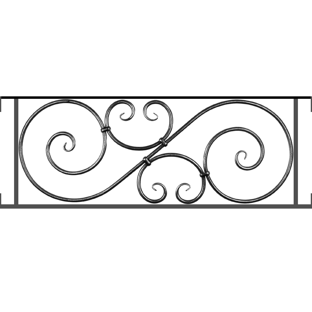 Appui de fenêtre type AF007 à visser dans votre tableau de fenêtre. Longueur finie de 1020mm et Hauteur finie de 367mm. Convient pour les tableaux de fenêtre de 1020mm. Main courante laminée de 1020mm de long en fer forgé sur le dessus. Motif au centre de 900mm de long par 345mm de haut. Le reste de la structure est en acier carré plein de 14mm de section.