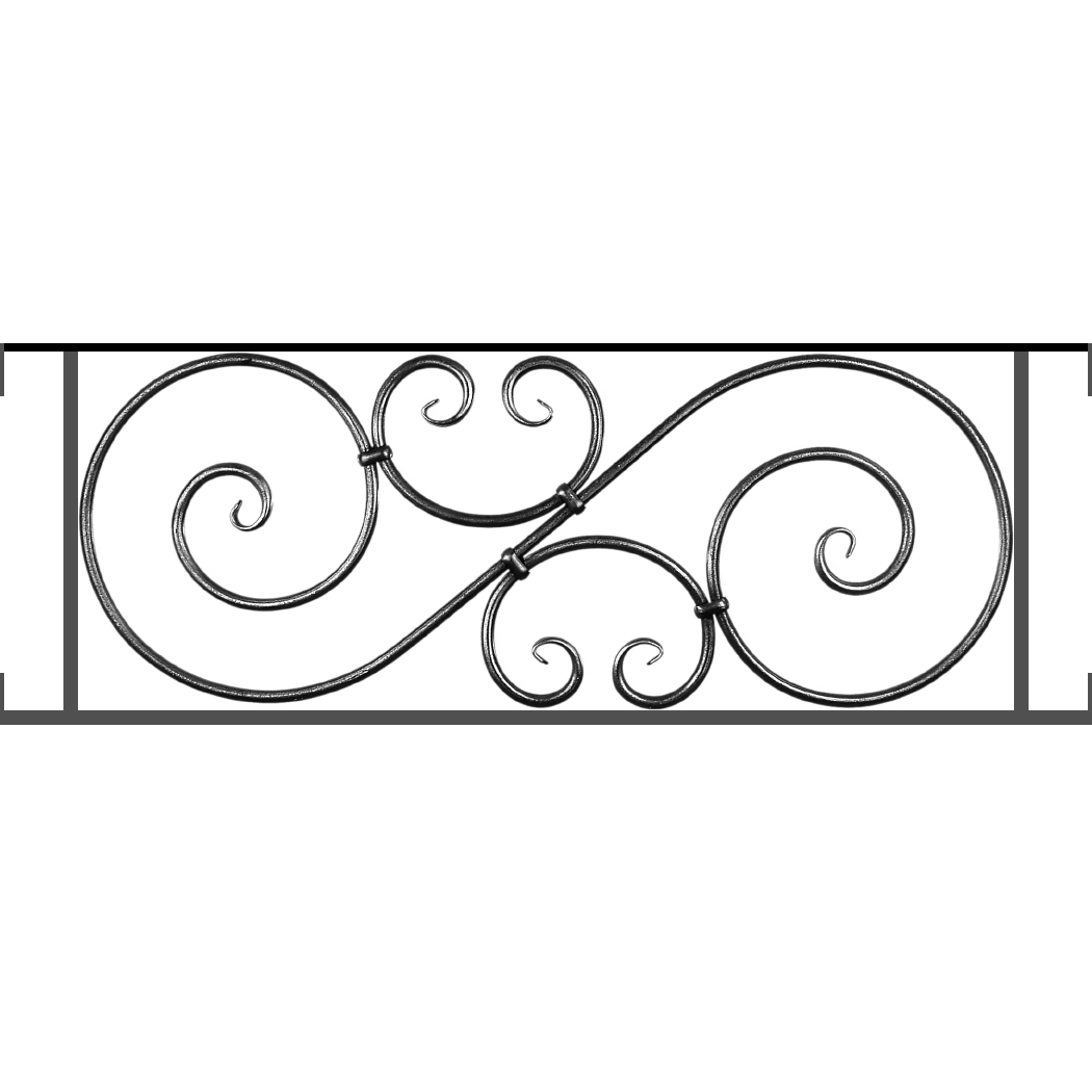 Appui de fenêtre type AF007 à visser dans votre tableau de fenêtre. Longueur finie de 1050mm et Hauteur finie de 367mm. Convient pour les tableaux de fenêtre de 1050mm. Main courante laminée de 1050mm de long en fer forgé sur le dessus. Motif au centre de 900mm de long par 345mm de haut. Le reste de la structure est en acier carré plein de 14mm de section.