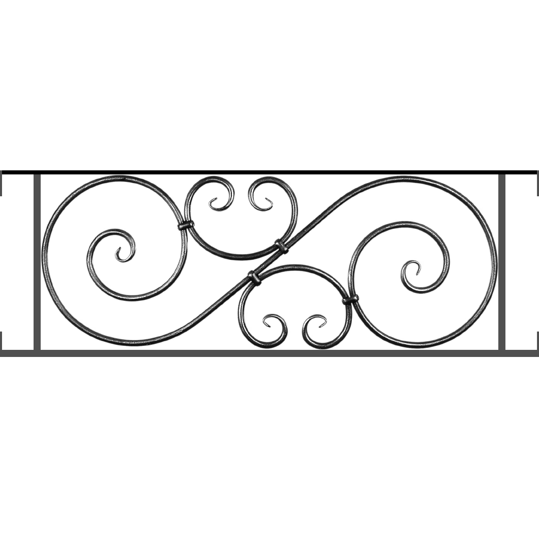 Appui de fenêtre type AF007 à visser dans votre tableau de fenêtre. Longueur finie de 1060mm et Hauteur finie de 367mm. Convient pour les tableaux de fenêtre de 1060mm. Main courante laminée de 1060mm de long en fer forgé sur le dessus. Motif au centre de 900mm de long par 345mm de haut. Le reste de la structure est en acier carré plein de 14mm de section.