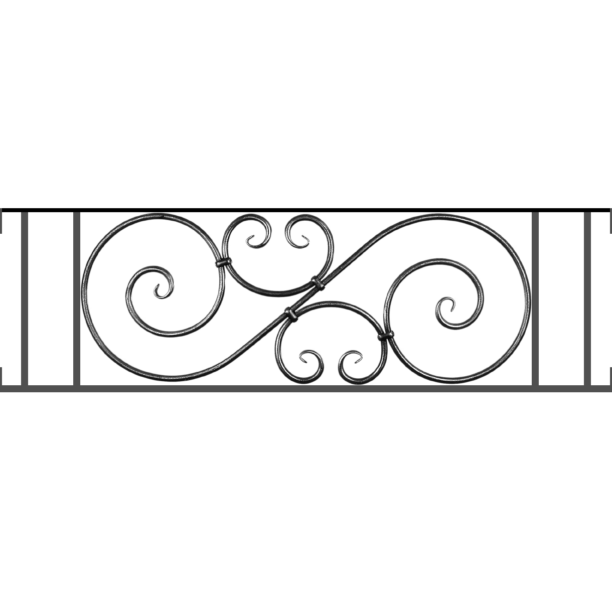 Appui de fenêtre type AF007 à visser dans votre tableau de fenêtre. Longueur finie de 1220mm et Hauteur finie de 367mm. Convient pour les tableaux de fenêtre de 1220mm. Main courante laminée de 1220mm de long en fer forgé sur le dessus. Motif au centre de 900mm de long par 345mm de haut. Le reste de la structure est en acier carré plein de 14mm de section.