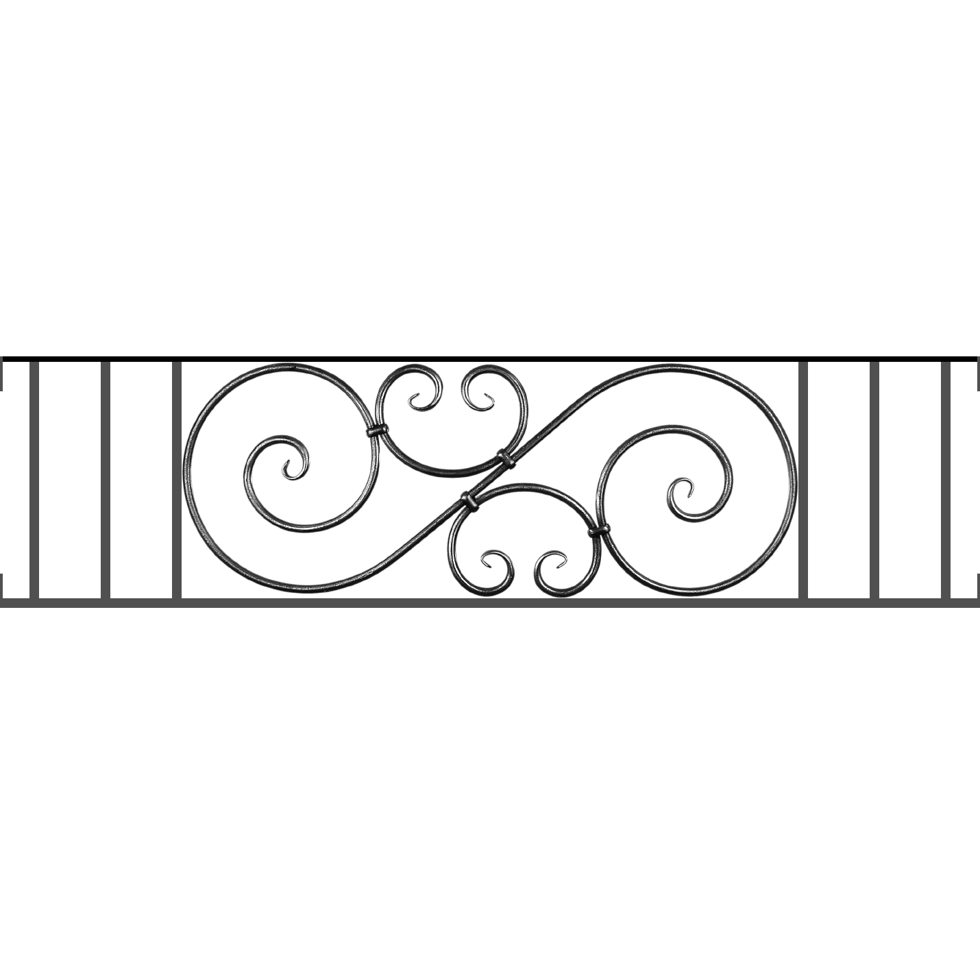 Appui de fenêtre type AF007 à visser dans votre tableau de fenêtre. Longueur finie de 1430mm et Hauteur finie de 367mm. Convient pour les tableaux de fenêtre de 1430mm. Main courante laminée de 1430mm de long en fer forgé sur le dessus. Motif au centre de 900mm de long par 345mm de haut. Le reste de la structure est en acier carré plein de 14mm de section.