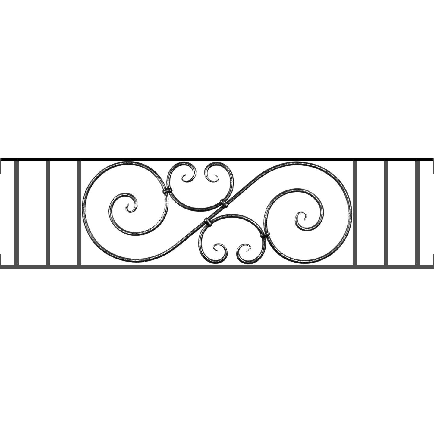 Appui de fenêtre type AF007 à visser dans votre tableau de fenêtre. Longueur finie de 1440mm et Hauteur finie de 367mm. Convient pour les tableaux de fenêtre de 1440mm. Main courante laminée de 1440mm de long en fer forgé sur le dessus. Motif au centre de 900mm de long par 345mm de haut. Le reste de la structure est en acier carré plein de 14mm de section.