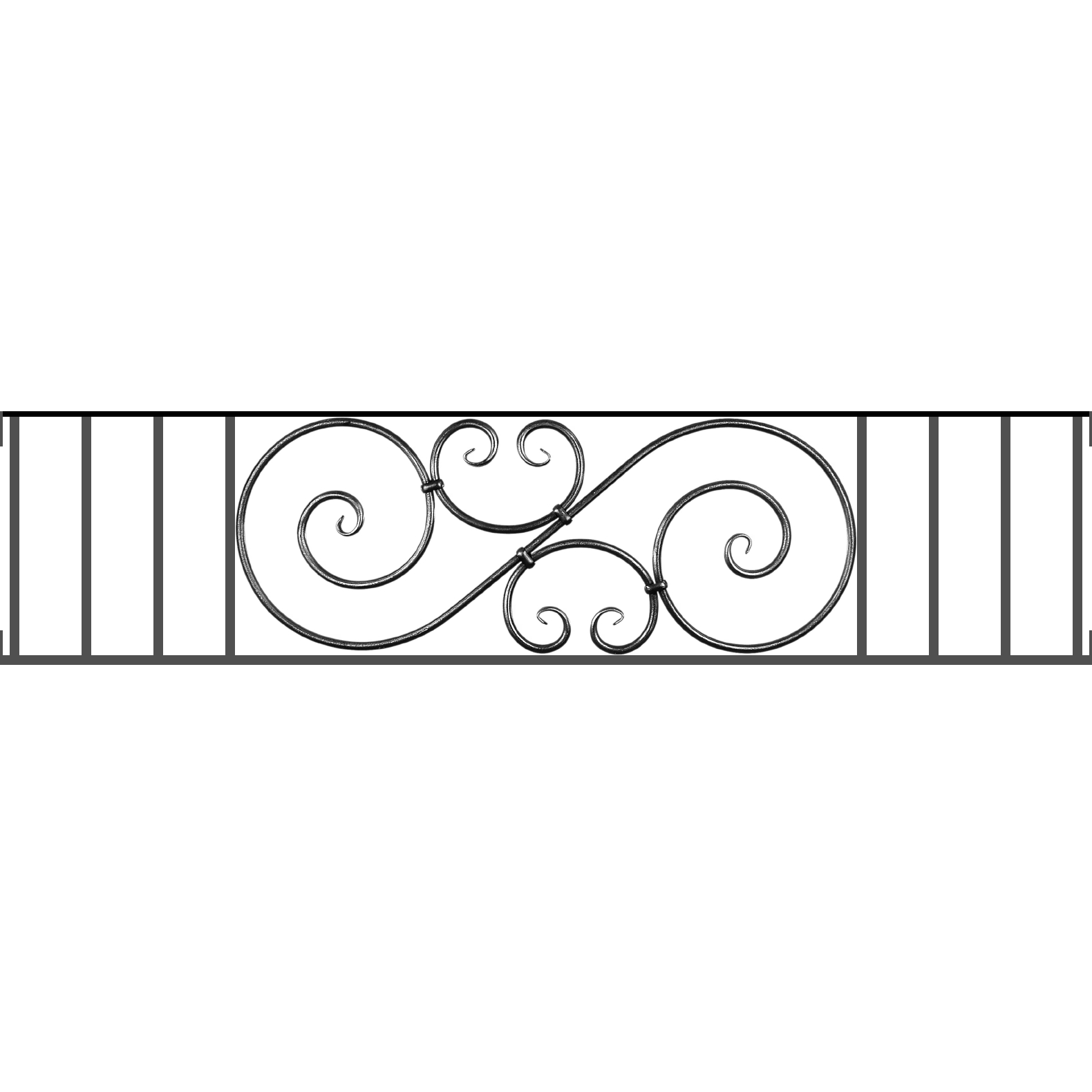 Appui de fenêtre type AF007 à visser dans votre tableau de fenêtre. Longueur finie de 1580mm et Hauteur finie de 367mm. Convient pour les tableaux de fenêtre de 1580mm. Main courante laminée de 1580mm de long en fer forgé sur le dessus. Motif au centre de 900mm de long par 345mm de haut. Le reste de la structure est en acier carré plein de 14mm de section.
