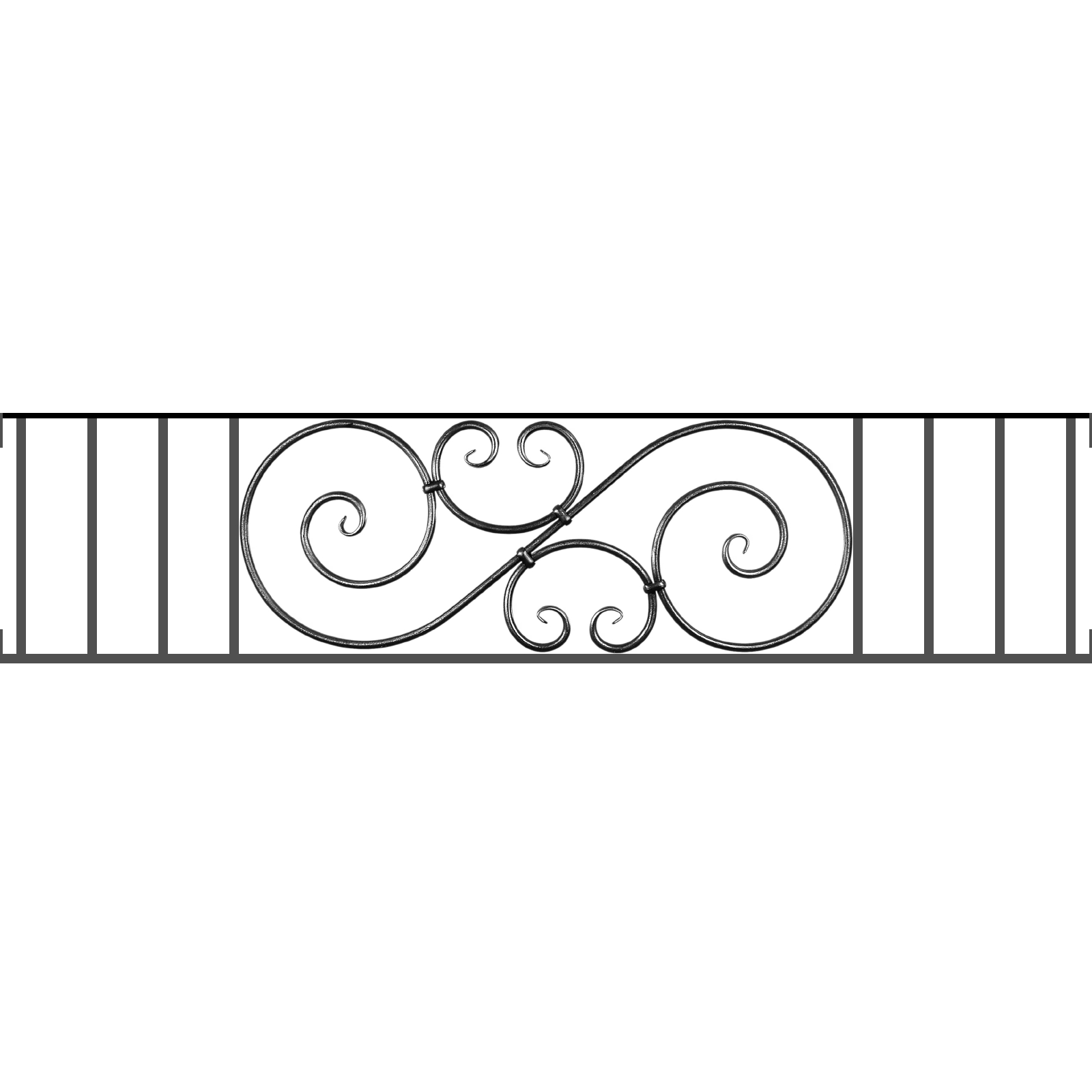Appui de fenêtre type AF007 à visser dans votre tableau de fenêtre. Longueur finie de 1600mm et Hauteur finie de 367mm. Convient pour les tableaux de fenêtre de 1600mm. Main courante laminée de 1600mm de long en fer forgé sur le dessus. Motif au centre de 900mm de long par 345mm de haut. Le reste de la structure est en acier carré plein de 14mm de section.