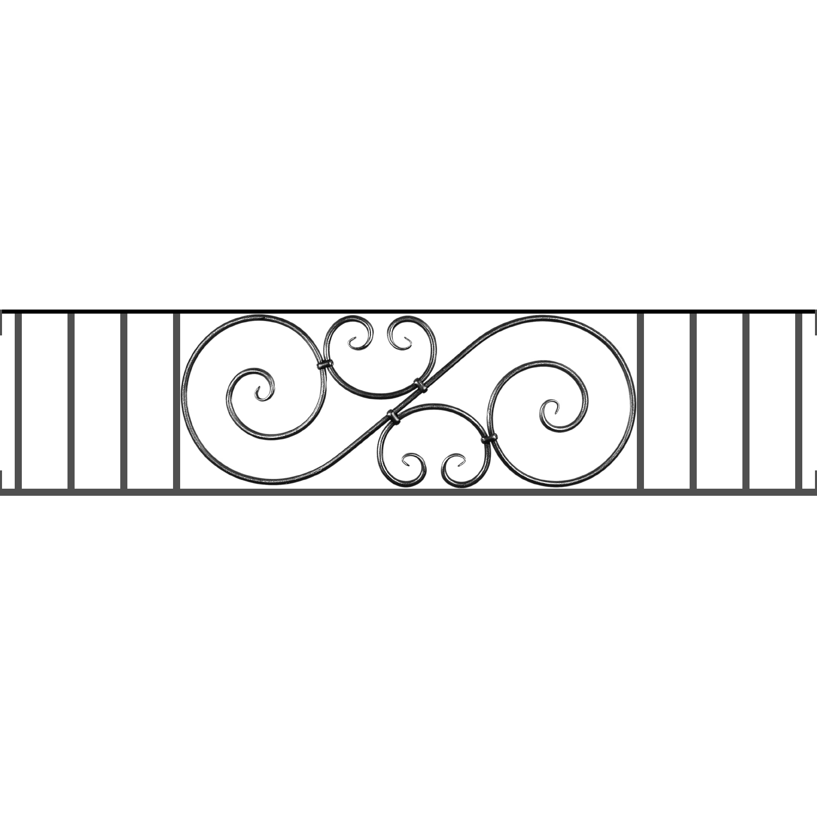 Appui de fenêtre type AF007 à visser dans votre tableau de fenêtre. Longueur finie de 1610mm et Hauteur finie de 367mm. Convient pour les tableaux de fenêtre de 1610mm. Main courante laminée de 1610mm de long en fer forgé sur le dessus. Motif au centre de 900mm de long par 345mm de haut. Le reste de la structure est en acier carré plein de 14mm de section.
