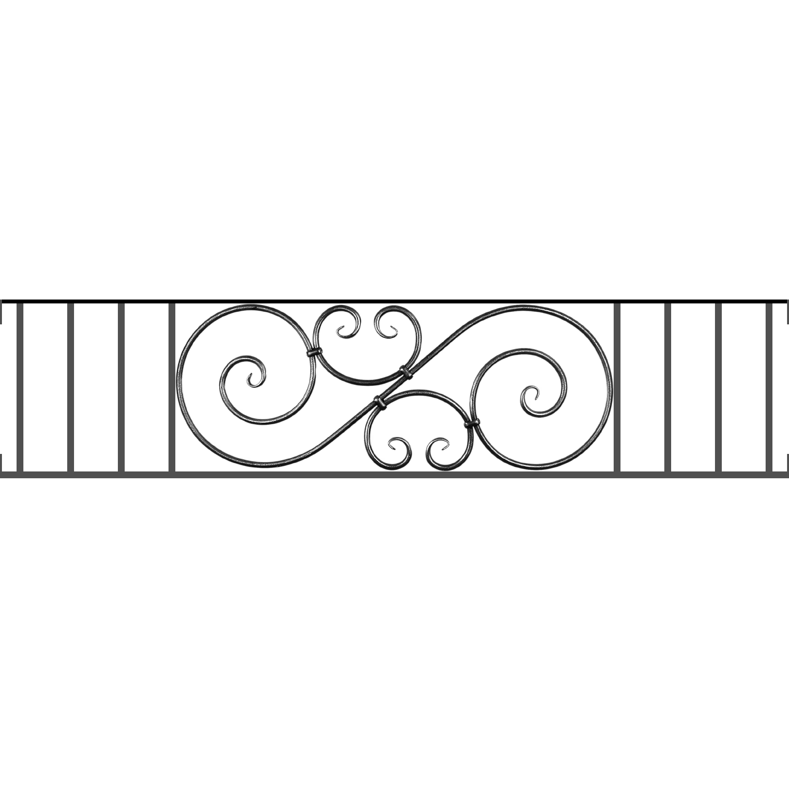Appui de fenêtre type AF007 à visser dans votre tableau de fenêtre. Longueur finie de 1620mm et Hauteur finie de 367mm. Convient pour les tableaux de fenêtre de 1620mm. Main courante laminée de 1620mm de long en fer forgé sur le dessus. Motif au centre de 900mm de long par 345mm de haut. Le reste de la structure est en acier carré plein de 14mm de section.