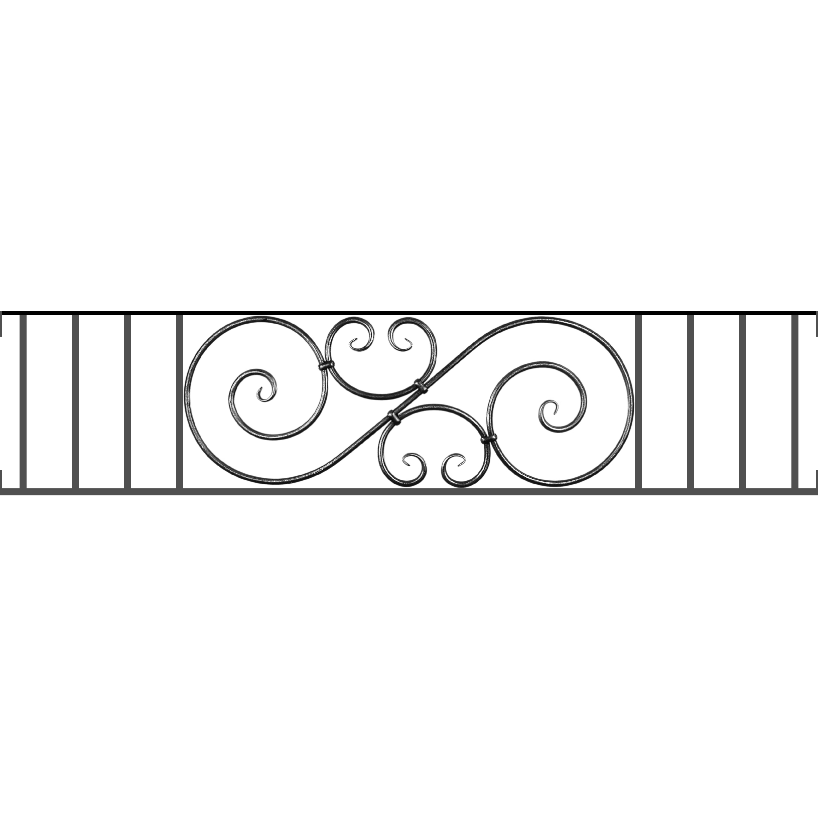 Appui de fenêtre type AF007 à visser dans votre tableau de fenêtre. Longueur finie de 1630mm et Hauteur finie de 367mm. Convient pour les tableaux de fenêtre de 1630mm. Main courante laminée de 1630mm de long en fer forgé sur le dessus. Motif au centre de 900mm de long par 345mm de haut. Le reste de la structure est en acier carré plein de 14mm de section.