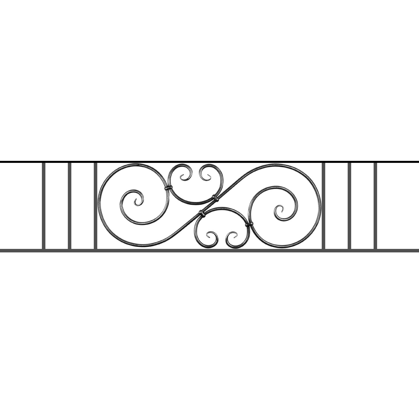 Appui de fenêtre type AF007 à sceller dans votre tableau de fenêtre. Longueur finie de 1680mm et Hauteur finie de 367mm. Convient pour les tableaux de fenêtre de 1580mm. 50mm de scellement sont prévue de chaque côté. Main courante laminée de 1580mm de long en fer forgé sur le dessus. Motif au centre de 900mm de long par 345mm de haut. Le reste de la structure est en acier carré plein de 14mm de section.