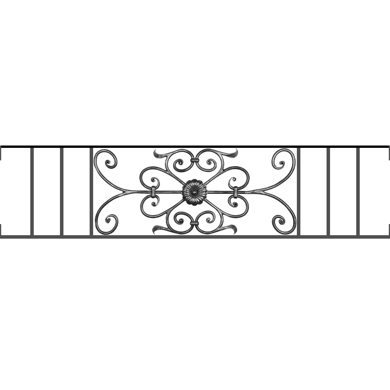 Appui de fenêtre type AF009 à visser dans votre tableau de fenêtre. Longueur finie de 1340mm et Hauteur finie de 320mm. Convient pour les tableaux de fenêtre de 1340mm. Main courante laminée de 1340mm de long en fer forgé sur le dessus. Motif au centre de 700mm de long par 300mm de haut. Le reste de la structure est en acier carré plein de 12mm de section.