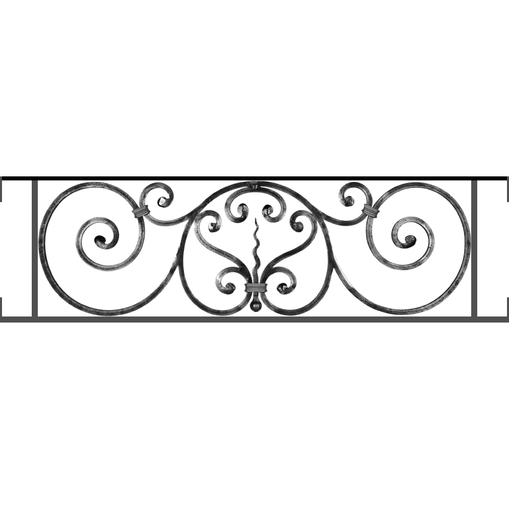 Appui de fenêtre type AF011 à visser dans votre tableau de fenêtre. Longueur finie de 1010mm et Hauteur finie de 290mm. Convient pour les tableaux de fenêtre de 1010mm. Main courante laminée de 1010mm de long en fer forgé sur le dessus. Motif au centre de 860mm de long par 270mm de haut. Le reste de la structure est en acier carré plein de 12mm de section.