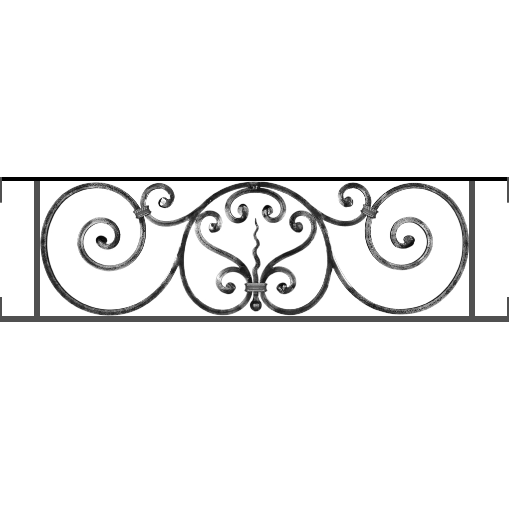 Appui de fenêtre type AF011 à visser dans votre tableau de fenêtre. Longueur finie de 1020mm et Hauteur finie de 290mm. Convient pour les tableaux de fenêtre de 1020mm. Main courante laminée de 1020mm de long en fer forgé sur le dessus. Motif au centre de 860mm de long par 270mm de haut. Le reste de la structure est en acier carré plein de 12mm de section.