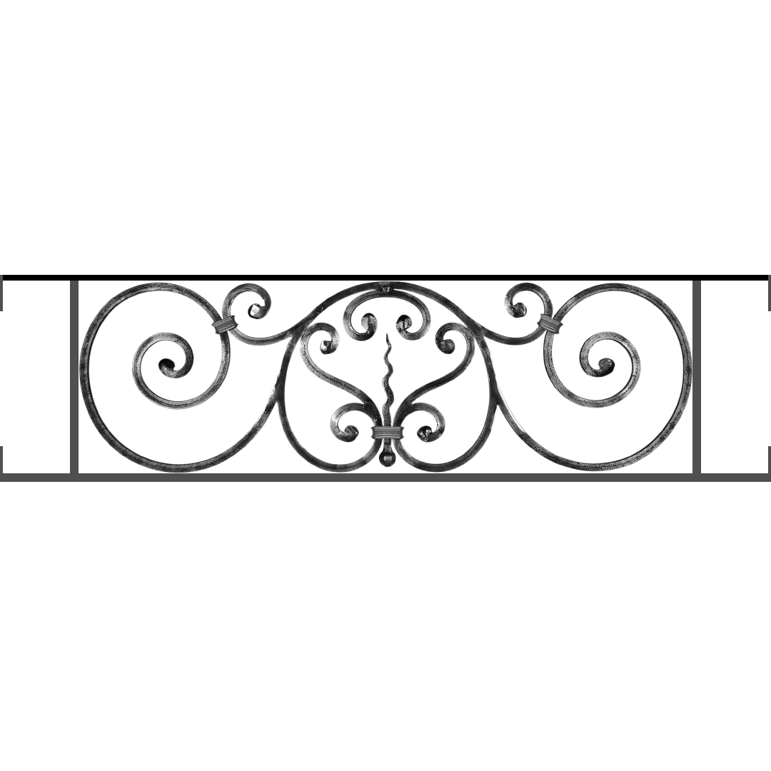Appui de fenêtre type AF011 à visser dans votre tableau de fenêtre. Longueur finie de 1080mm et Hauteur finie de 290mm. Convient pour les tableaux de fenêtre de 1080mm. Main courante laminée de 1080mm de long en fer forgé sur le dessus. Motif au centre de 860mm de long par 270mm de haut. Le reste de la structure est en acier carré plein de 12mm de section.