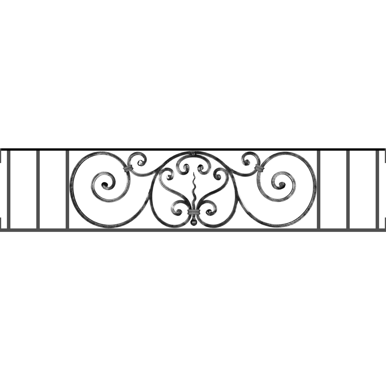 Appui de fenêtre type AF011 à visser dans votre tableau de fenêtre. Longueur finie de 1340mm et Hauteur finie de 290mm. Convient pour les tableaux de fenêtre de 1340mm. Main courante laminée de 1340mm de long en fer forgé sur le dessus. Motif au centre de 860mm de long par 270mm de haut. Le reste de la structure est en acier carré plein de 12mm de section.
