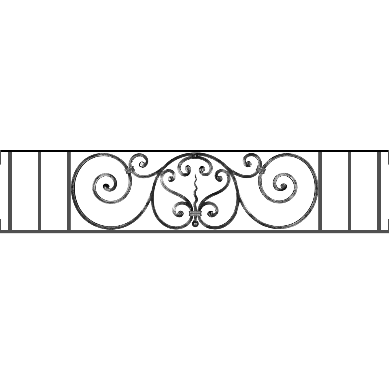 Appui de fenêtre type AF011 à visser dans votre tableau de fenêtre. Longueur finie de 1350mm et Hauteur finie de 290mm. Convient pour les tableaux de fenêtre de 1350mm. Main courante laminée de 1350mm de long en fer forgé sur le dessus. Motif au centre de 860mm de long par 270mm de haut. Le reste de la structure est en acier carré plein de 12mm de section.