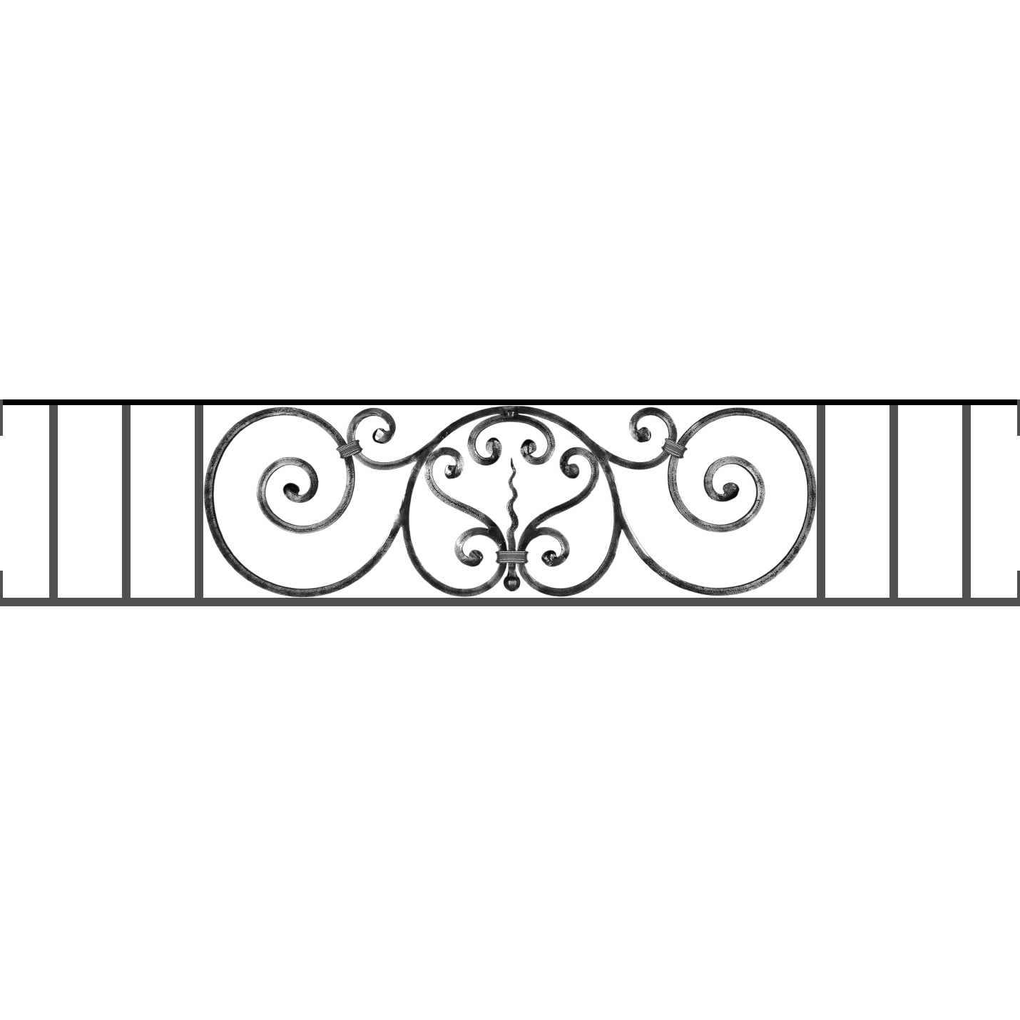 Appui de fenêtre type AF011 à visser dans votre tableau de fenêtre. Longueur finie de 1430mm et Hauteur finie de 290mm. Convient pour les tableaux de fenêtre de 1430mm. Main courante laminée de 1430mm de long en fer forgé sur le dessus. Motif au centre de 860mm de long par 270mm de haut. Le reste de la structure est en acier carré plein de 12mm de section.