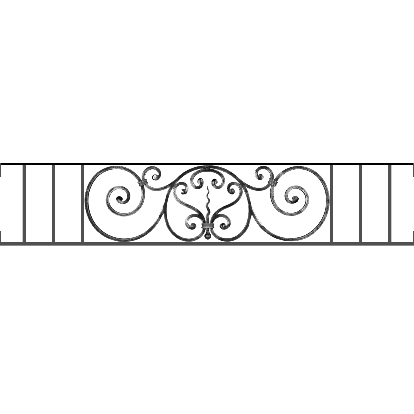 Appui de fenêtre type AF011 à visser dans votre tableau de fenêtre. Longueur finie de 1450mm et Hauteur finie de 290mm. Convient pour les tableaux de fenêtre de 1450mm. Main courante laminée de 1450mm de long en fer forgé sur le dessus. Motif au centre de 860mm de long par 270mm de haut. Le reste de la structure est en acier carré plein de 12mm de section.