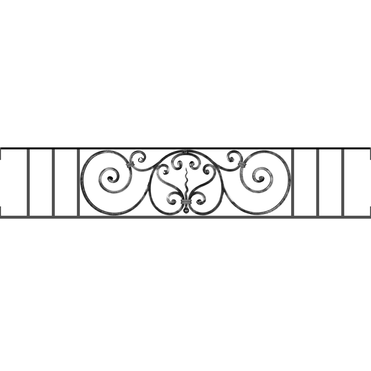 Appui de fenêtre type AF011 à visser dans votre tableau de fenêtre. Longueur finie de 1510mm et Hauteur finie de 290mm. Convient pour les tableaux de fenêtre de 1510mm. Main courante laminée de 1510mm de long en fer forgé sur le dessus. Motif au centre de 860mm de long par 270mm de haut. Le reste de la structure est en acier carré plein de 12mm de section.