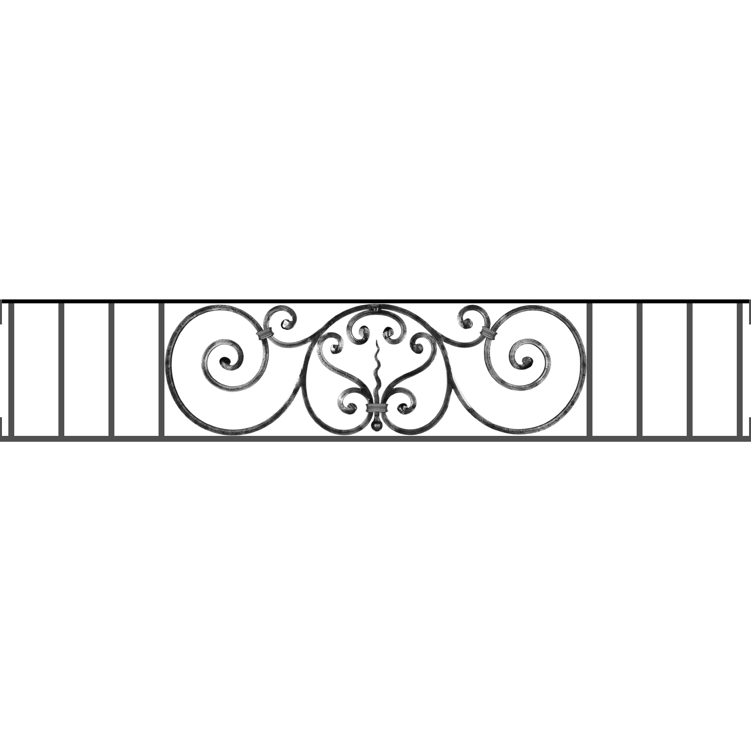 Appui de fenêtre type AF011 à visser dans votre tableau de fenêtre. Longueur finie de 1530mm et Hauteur finie de 290mm. Convient pour les tableaux de fenêtre de 1530mm. Main courante laminée de 1530mm de long en fer forgé sur le dessus. Motif au centre de 860mm de long par 270mm de haut. Le reste de la structure est en acier carré plein de 12mm de section.