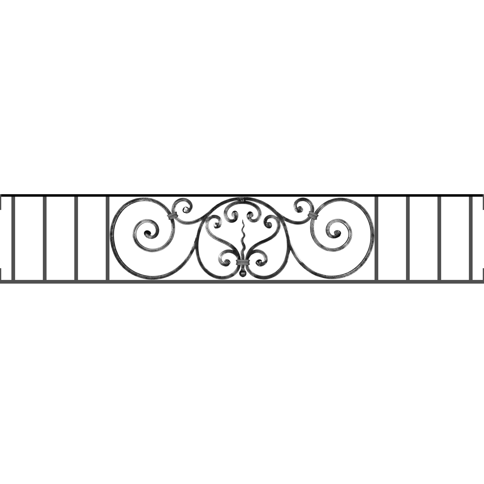 Appui de fenêtre type AF011 à visser dans votre tableau de fenêtre. Longueur finie de 1570mm et Hauteur finie de 290mm. Convient pour les tableaux de fenêtre de 1570mm. Main courante laminée de 1570mm de long en fer forgé sur le dessus. Motif au centre de 860mm de long par 270mm de haut. Le reste de la structure est en acier carré plein de 12mm de section.